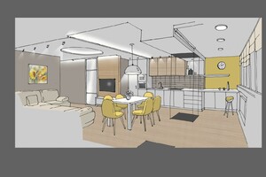 Заказать Блиц-дизайн-проект интерьеров дистанционно для людей делающих ремонт в г. Одесса . Кухня-гостиная 32 м2. Вид 2