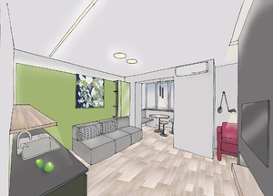 Заказать  дистанционно личный Блиц-дизайн интерьеров жилого пространства в г. Одесса  . Кухня-гостиная 17м2